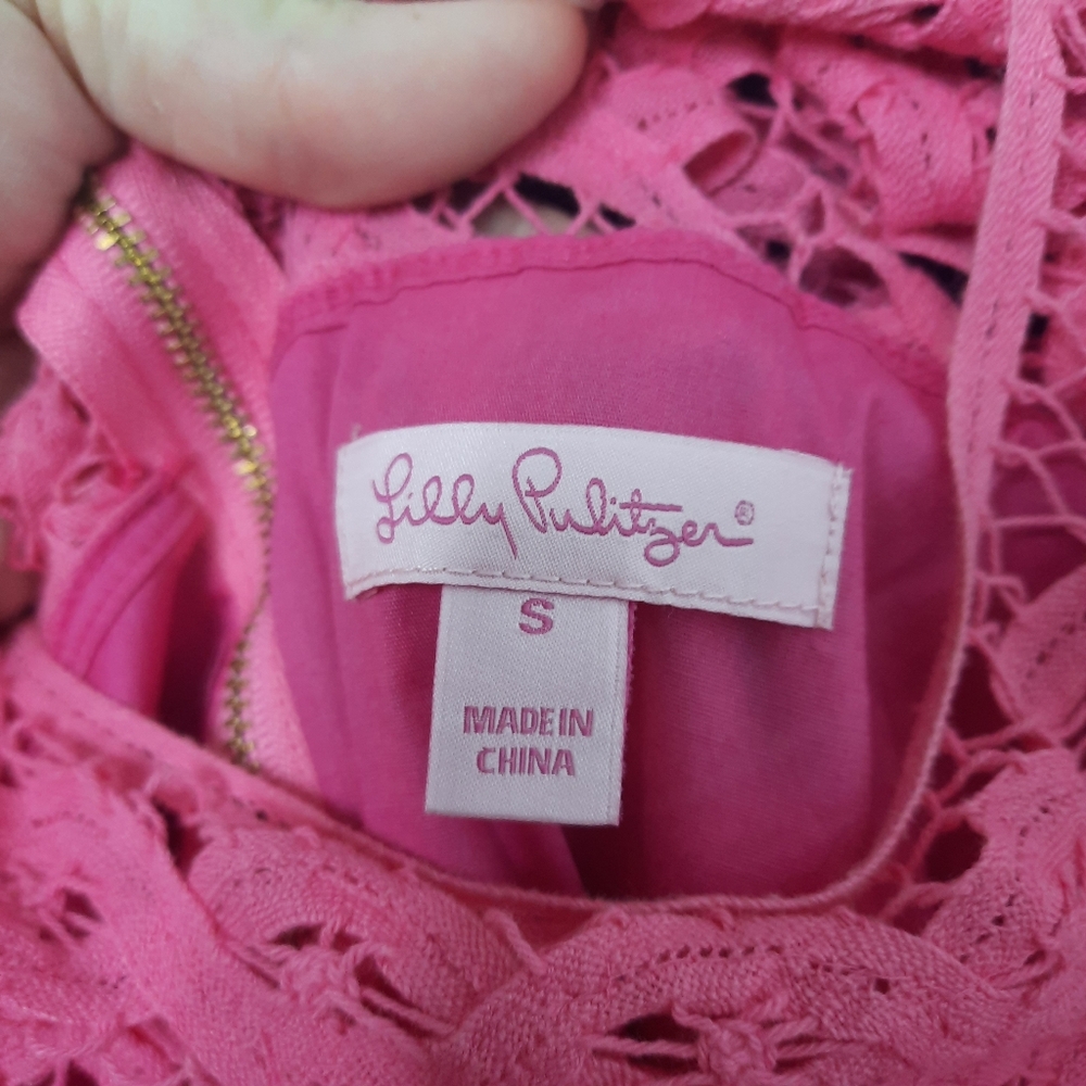 LILLY PULITZER Lace Cotton Dress MarieKate Scalloped Battenberg Pink NEW S - Picture 6 of 10